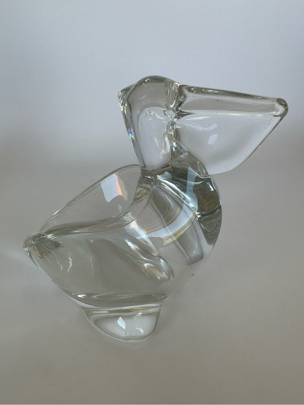 Vintage Hand Blown Clear Glass Pelican Figurine Coastal Bird Art Paperweight
